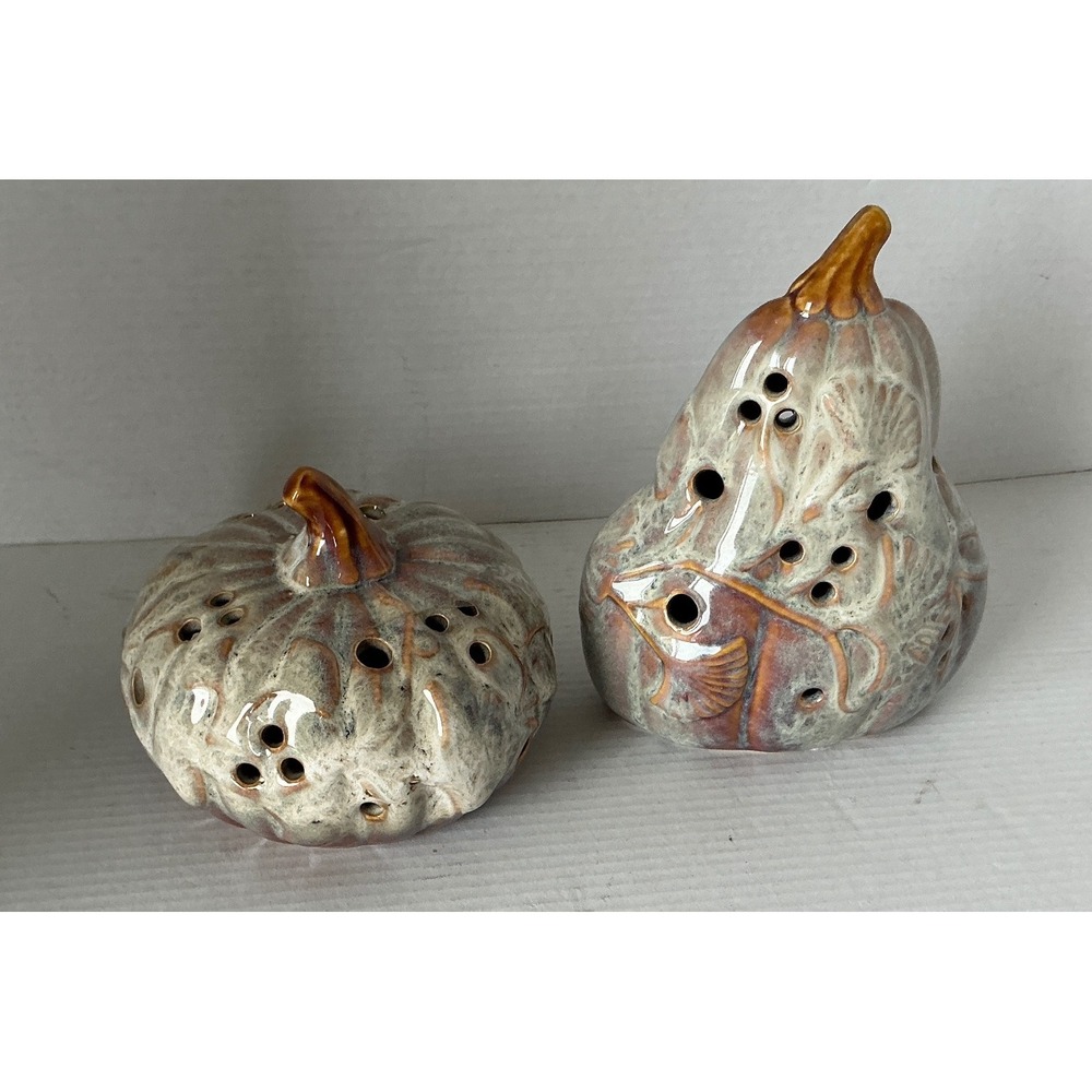 Ceramic Light Up Pumpkin Gourd Set Drip Glaze Fall Decor Thanksgiving Tabletop